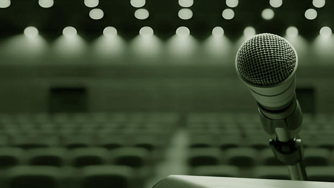 A microphone on stage